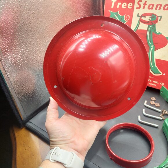 Vintage Metal Christmas Tree Stand w/Box Red Green Hamilton Monroe No. 12 - Picture 4 of 10